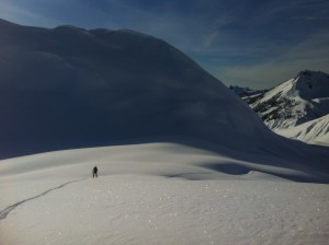 Climbing onto the Neve from Ring Creek