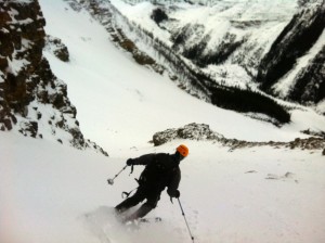 Matthias dropping into the couloir.