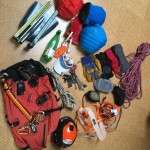 A typical pack for a day that might involve some glaciers. Note the 30m dynamic rope as we anticipated the potential for some actual climbing!